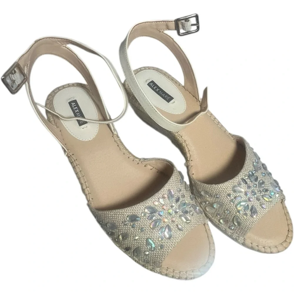 Alex Marie Cream Espadrille Sandals with Ankle Strap 8.5 NIB wedges cream comfy